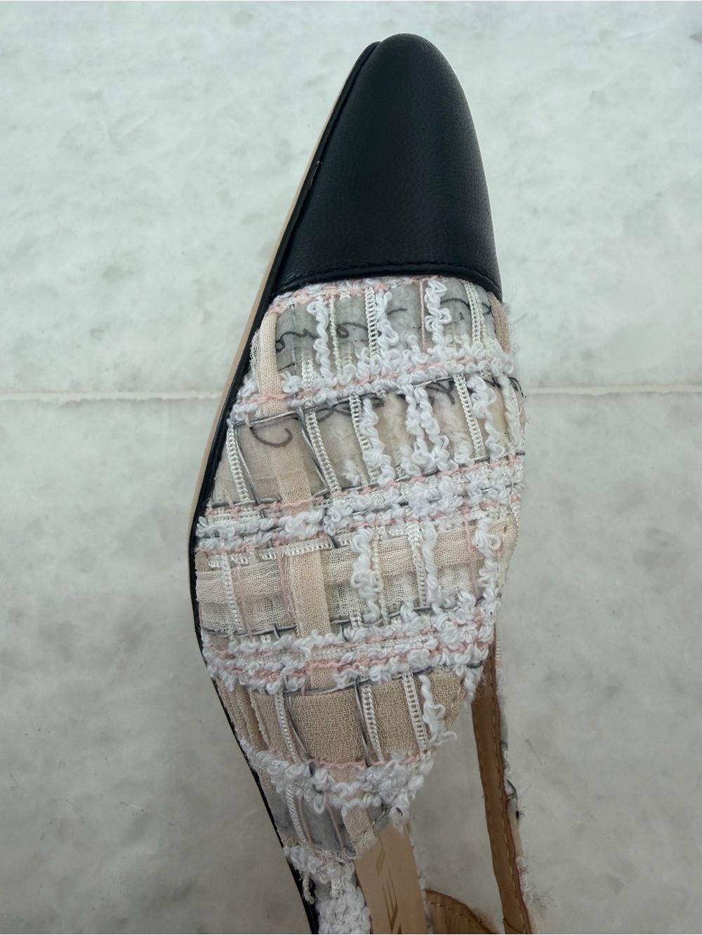 CHANEL Pink Tweed Slingback Heels with Black Cap Toe - Picture 2 of 9